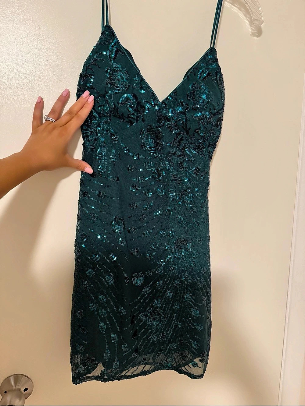 Lulus Keep Glowing Dark Green Sequin Lace-Up Bodycon Mini Dress Mini Dress